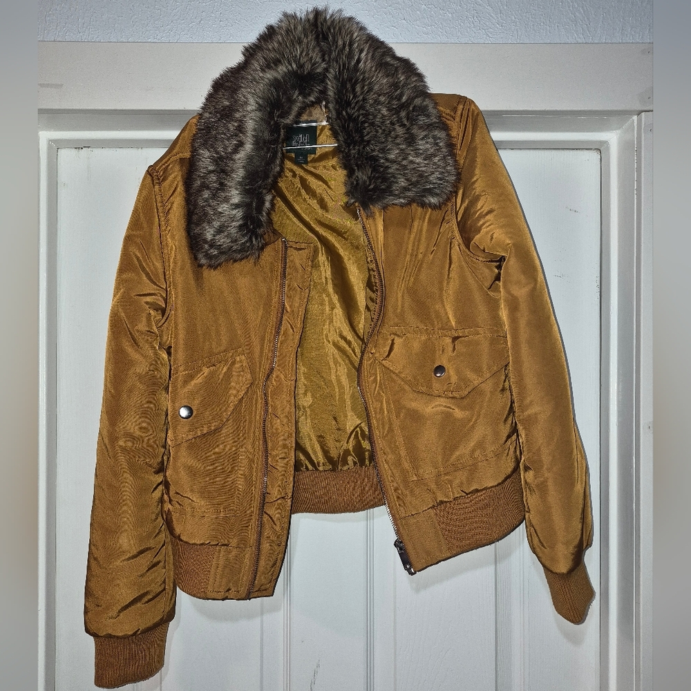 Wild Fable Tan Bomber Jacket with Faux Fur Collar